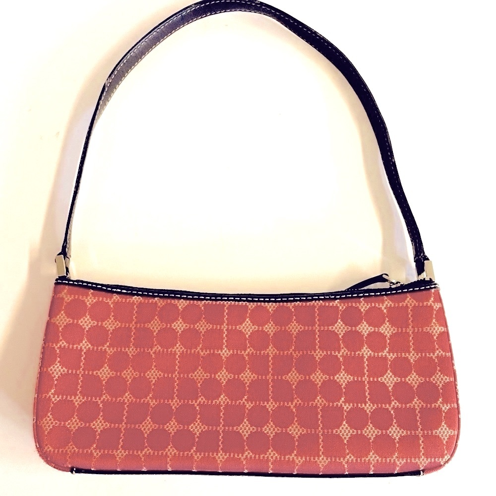 Kate Spade-Classic preppy pink fabric and brown leather strap.Shoulder bag - Picture 6 of 11